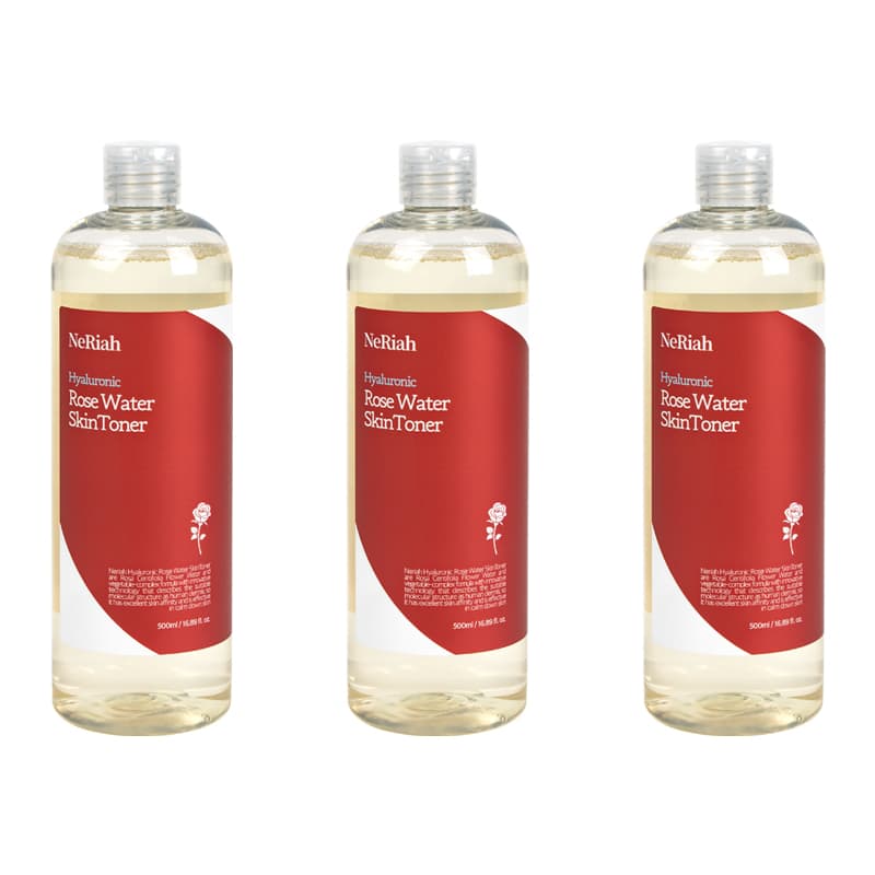 네리아 히알루론산 장미수 로즈 스킨토너 500ml 3개묶음 진정 약산성 수분 로즈워터 대용량토너 93% 장미꽃수