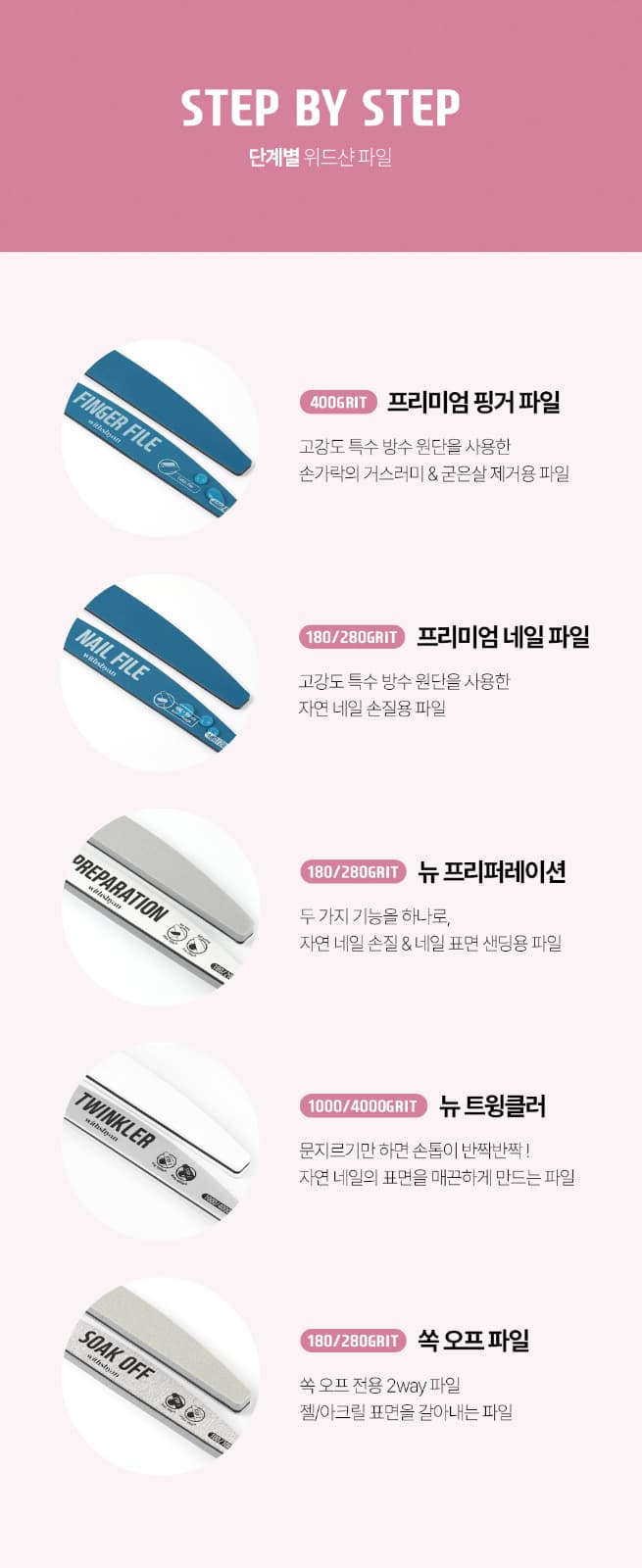 위드샨 네일 페이퍼파일 100/180 GRIT (1EA)