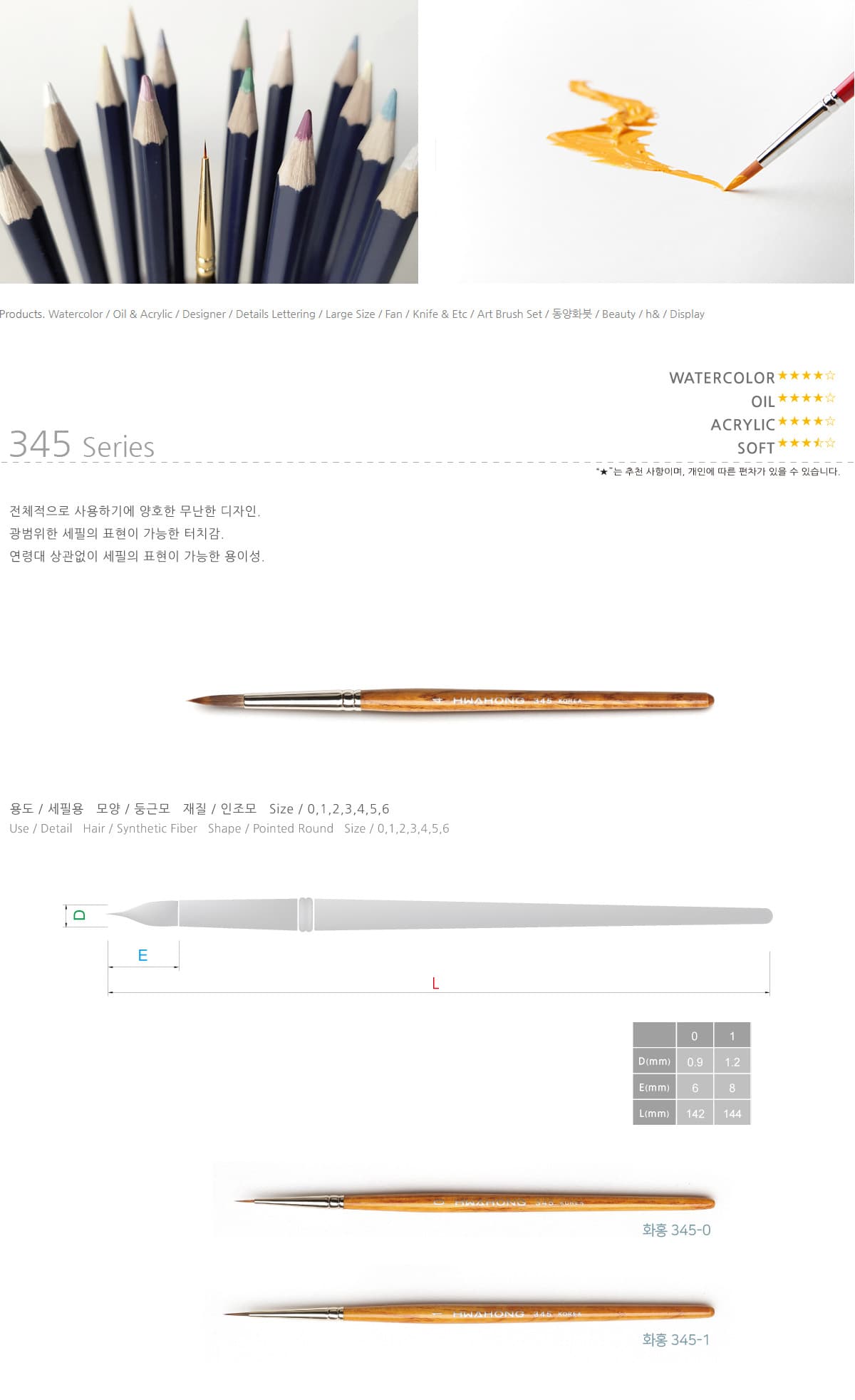 화홍 세필 브러쉬 345-1호 포인터(라이너) 상세 이미지 1