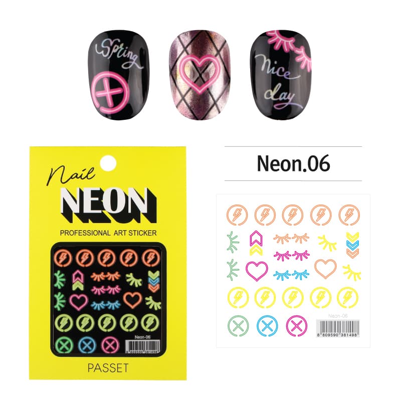 파셋 네일스티커 네온아트 Neon-06 하트,번개,속눈썹 상세 이미지 1